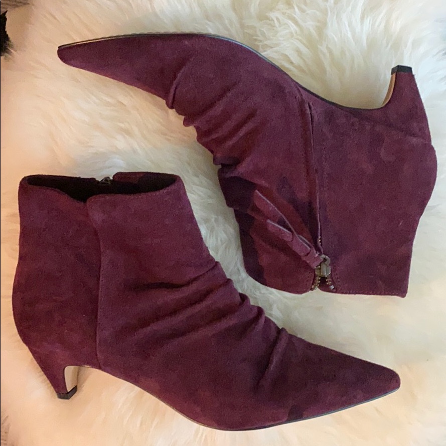 Splendid Burgundy Suede Side-Zip Ruched Bootie Euc
